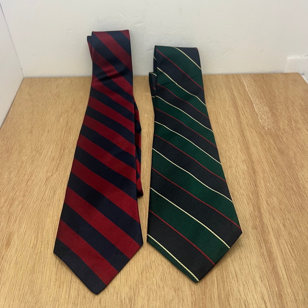 Bert Pulitzer Necktie Lot 2 Men OS Navy Green Red Striped Silk Made in USA Ivy
